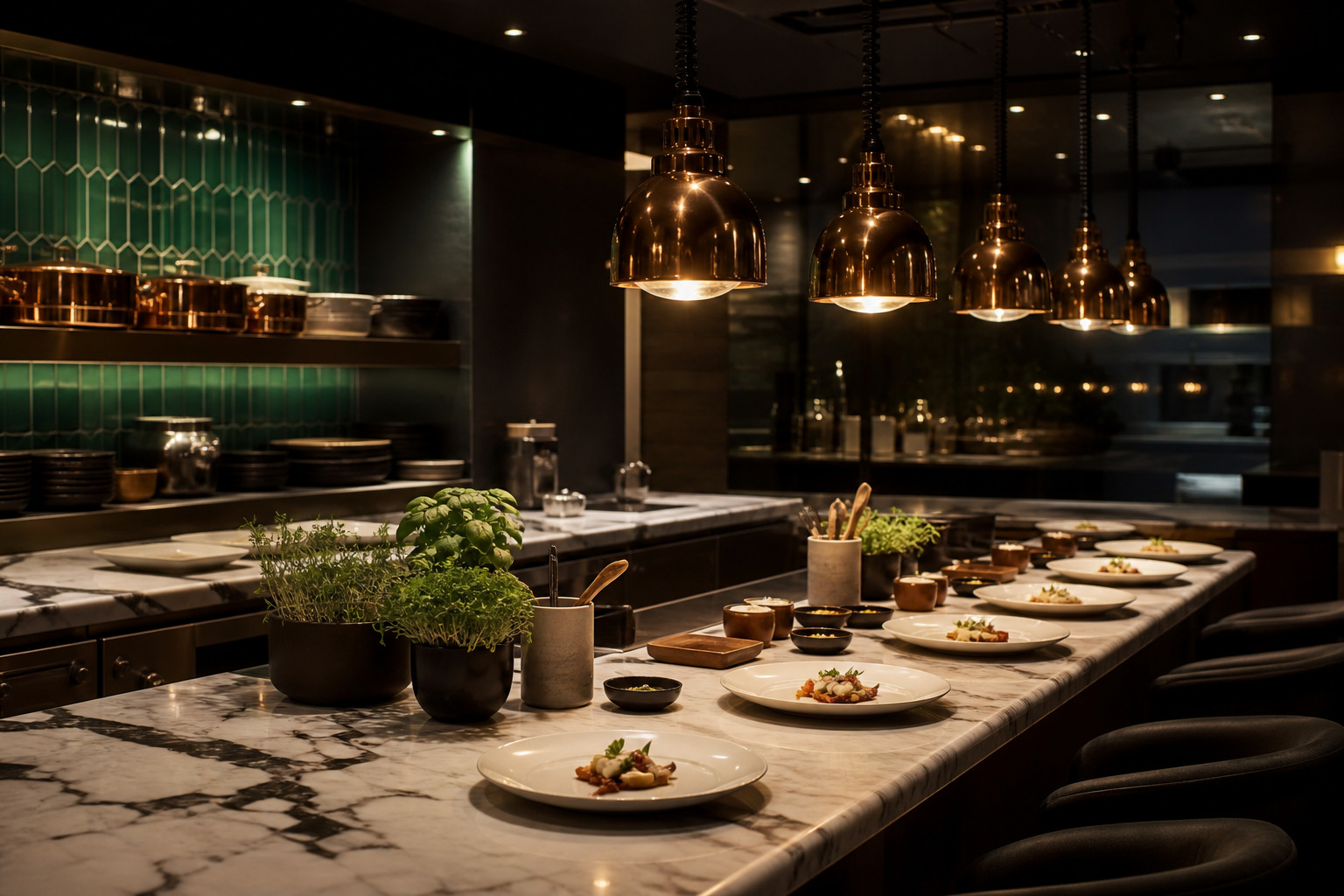Chef table counter with tasting plates at SzybkaChef