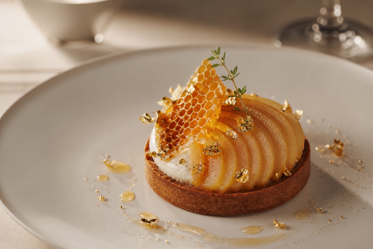 Forest honey tart with caramelized pear